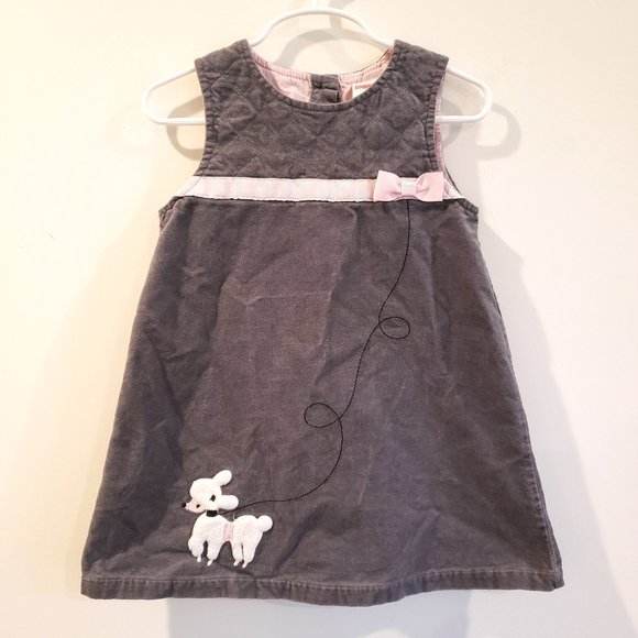 Gymboree Poodle Dress 1950s Style Skirt Grey Corduroy Pink Ribbon Size 3T - Picture 1 of 6